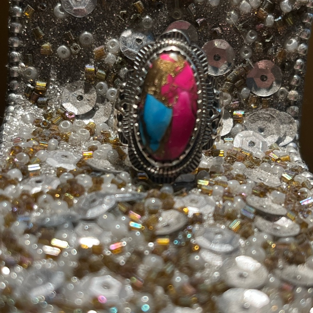 Sterling Silver 925 Ring with Pink Dahlia Turquoise Composite Stone – Size 6